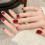 (M) Short Square Stick-on Nails - Nude & Red - Work, Party, Date 7