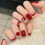 (M) Short Square Stick-on Nails - Nude & Red - Work, Party, Date 8
