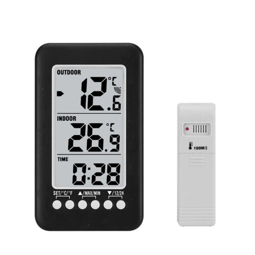 Digital Thermometer Meter with Clock Function Outdoor Indoor LCD Wireless Temperature Thermometers Weather Station 1