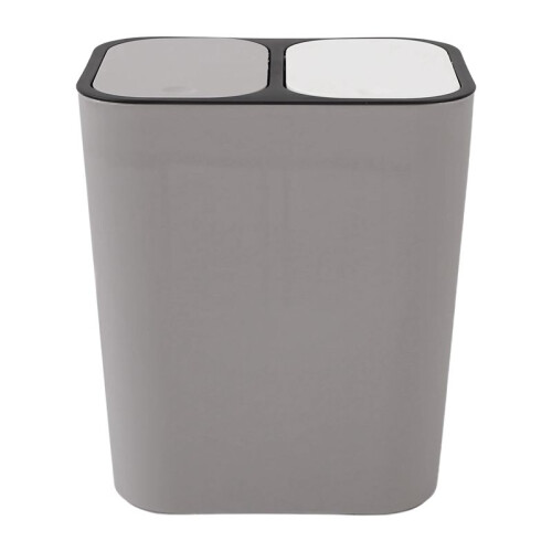 Trash Can Rectangle Plastic Push-Button Dual Compartment 12 Liter Recycling Waste Bin Garbage Can-Grey