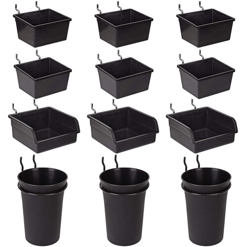 Pegboard Bins Peg Board Cups with Hooks & Loops 12 Pack,Assortment Organizer Accessory,Tools Storage Arrange System Kit 1
