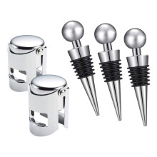 Wine Champagne Bottle Stopper, 5 Pieces Vacuum Sealer Saver Stainless Steel Plastic Wine Corks for Wine Collection