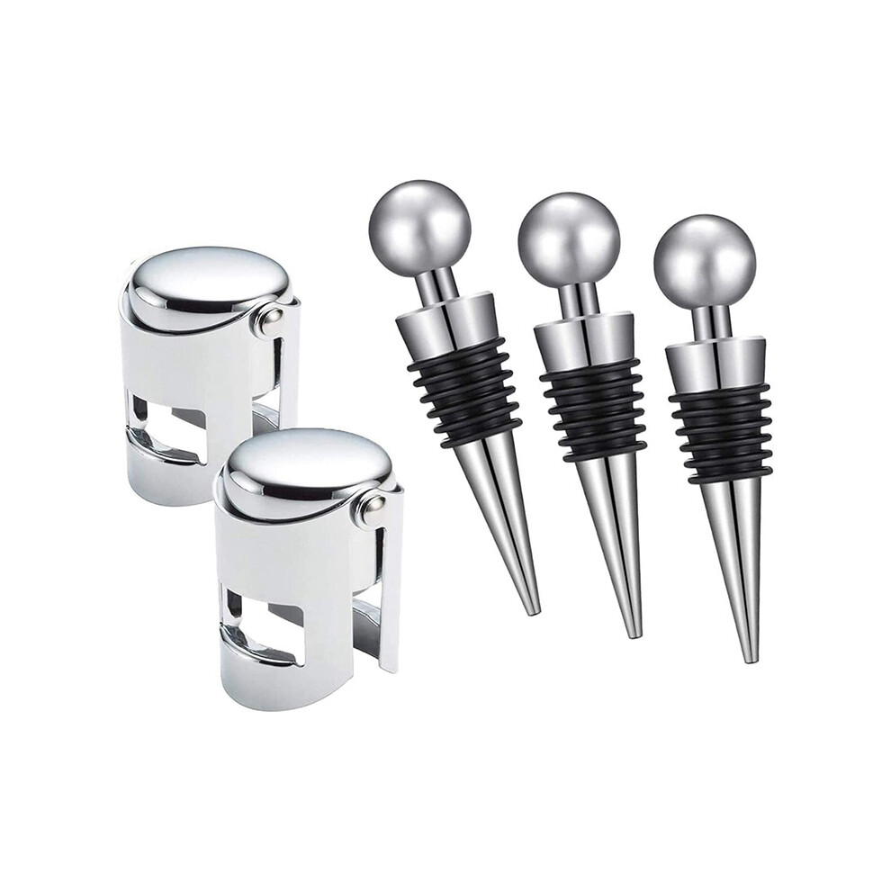 Wine Champagne Bottle Stopper, 5 Pieces Vacuum Sealer Saver Stainless Steel Plastic Wine Corks for Wine Collection