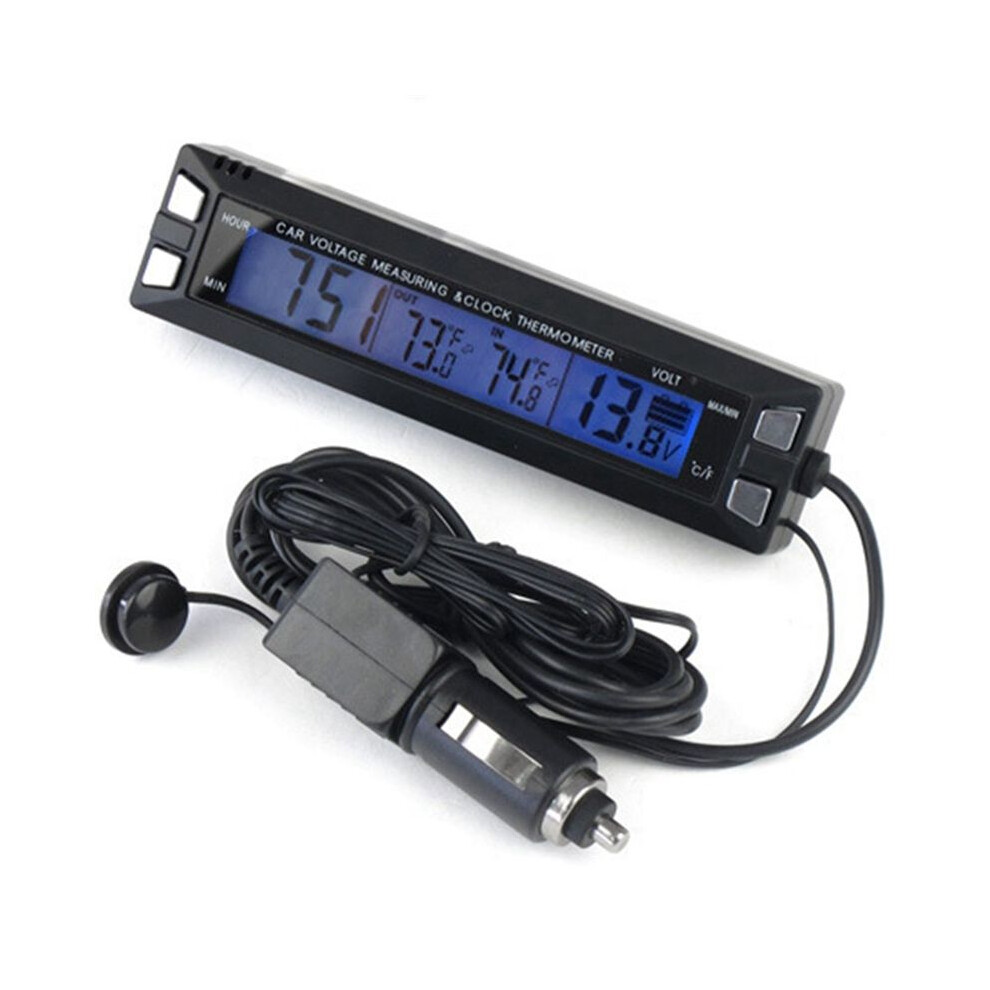 12V 24V Car Thermometer Lcd Digital Vehicle Voltage Monitor Clock Car Temperature Meter Voltmeter Cable Sensor 6032287507099