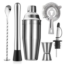 Cocktail Shaker Set,24oz Shaker Strainer Muddler Jigger Mixing Spoon Pour Spout Bartender Kit,Stainless Steel Bar Set