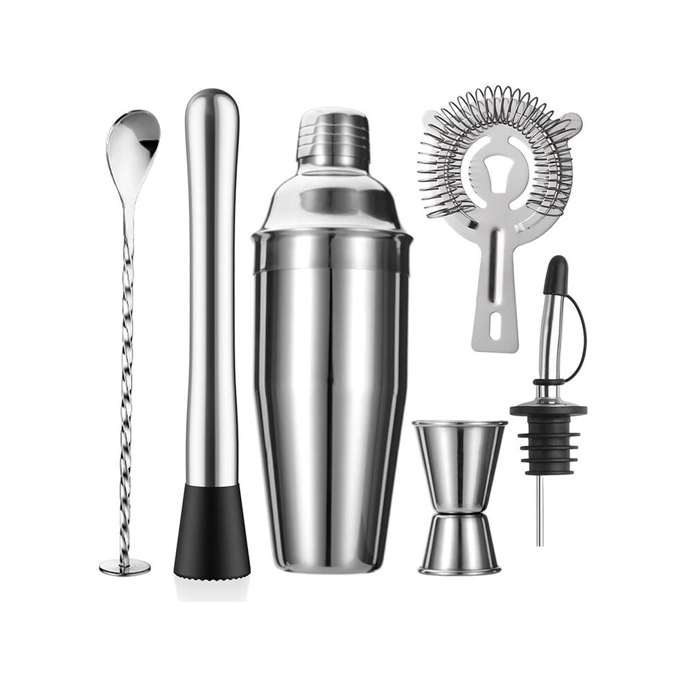 Cocktail Shaker Set,24oz Shaker Strainer Muddler Jigger Mixing Spoon Pour Spout Bartender Kit,Stainless Steel Bar Set