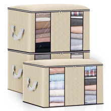 3PC Non-Woven Fabric Closet Organizer Foldable Clothes Storage Bag Portable Bedroom Quilt Blanket Dustproof Organizers-4