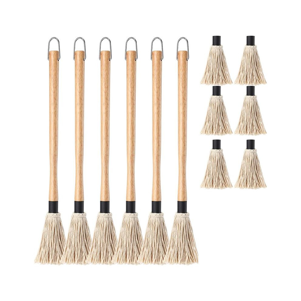 6Pcs 18Inch Grill Basting Mop with 6 Extra Replacement Heads BBQ Sauce Basting Mops Brush with Long Wooden Handle