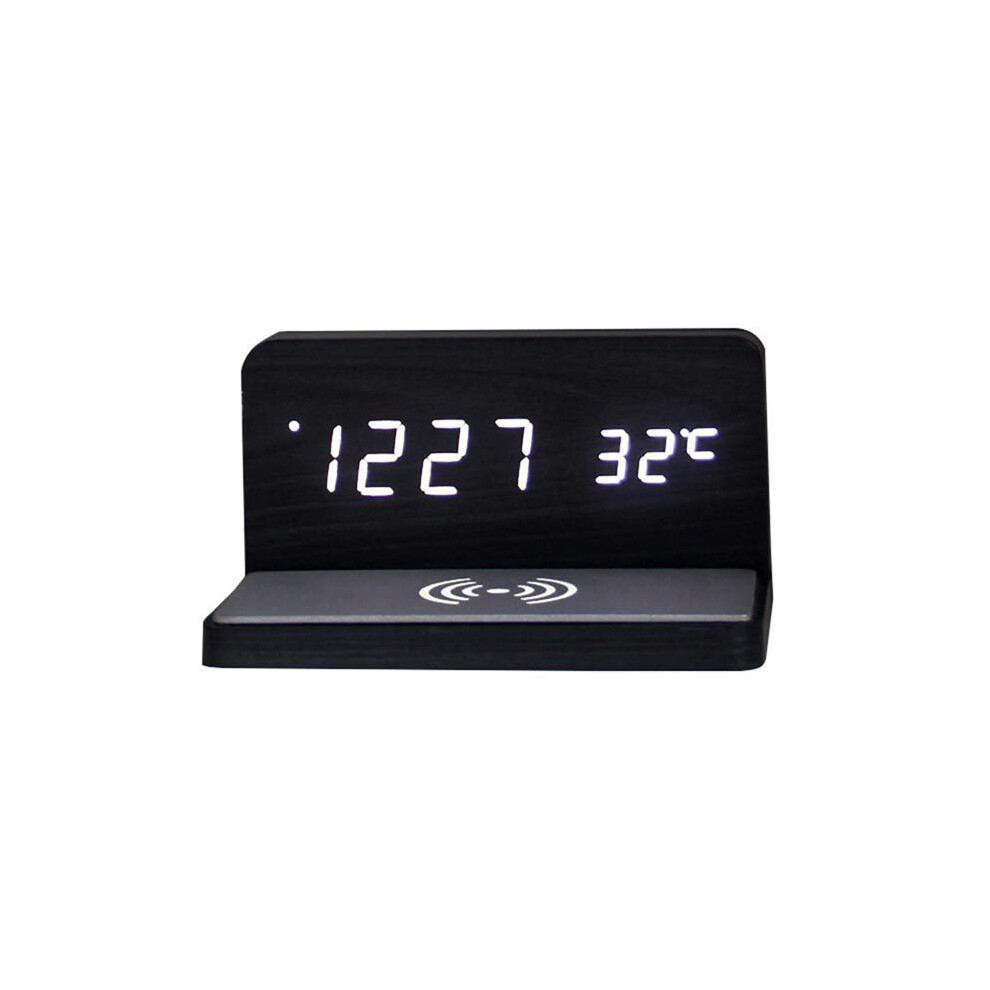 10W Multifunctional Led Wireless Charging Alarm Clock Silent Clock Electronic Clock Wireless Charging Thermometer- Black 4712989227823