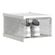 Foldable Integrated Shoe Box Organizer and Storage Boxes Cabinet Transparent Visible Installation Free Rack,White