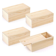 4er-Pack Aufbewahrungsboxen Aus Unlackiertem Holz mit Schiebedeckel, Vintage-Andenkenetui, Kartenbehälter, Kleine Geschenkbox für Kunst und Hobbys