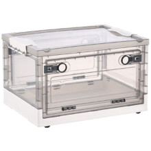 Collapsible Storage Bins with Double Side Doors , Clear Storage Boxes with Lid , Organization Box with Wheels White