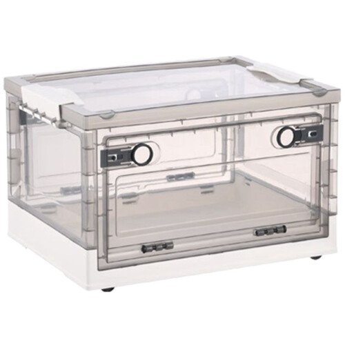 Collapsible Storage Bins with Double Side Doors , Clear Storage Boxes with Lid , Organization Box with Wheels White