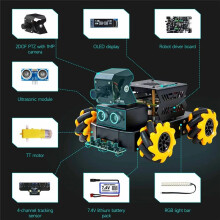 Kit per Auto Robot Raspbot V2 AI Vision con Telecamera, Ruota Giocattolo Educativo DIY, Programmazione Python per Raspberry Pi 5