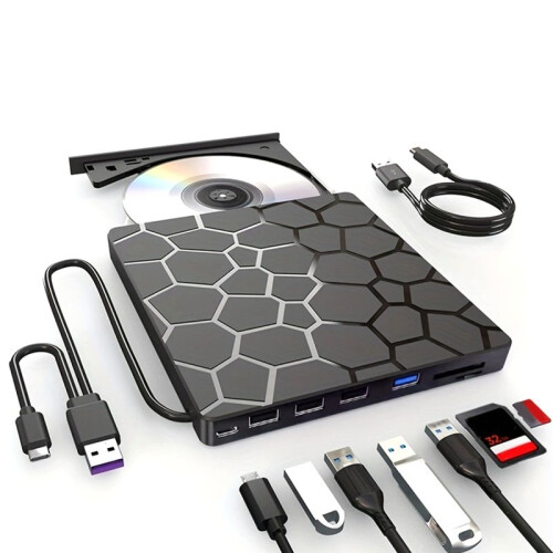 External DVD RW Drive USB 3.0 Type C 7 In1 Interface Slim DVD CD Writer Burner Reader Player Optical Drive for Laptop PC