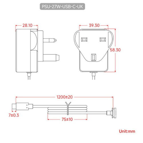 For Raspberry Pi Generation 5 27W USB Type-C PD Power Supply USB-C Interface Multi-Function Power Supply with UK Plug 2