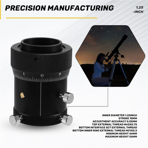 1.25inch Double Helical Focuser with Compression Ring SCT Outer Thread Adapter for Astronomical Telescope Guidescope 2