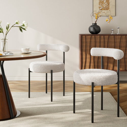 Living And Home (White) 2PCS Sherpa Fleece Upholstered Dining Chairs 1