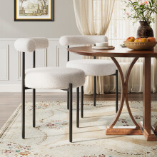 (White) 2PCS Sherpa Fleece Upholstered Dining Chairs