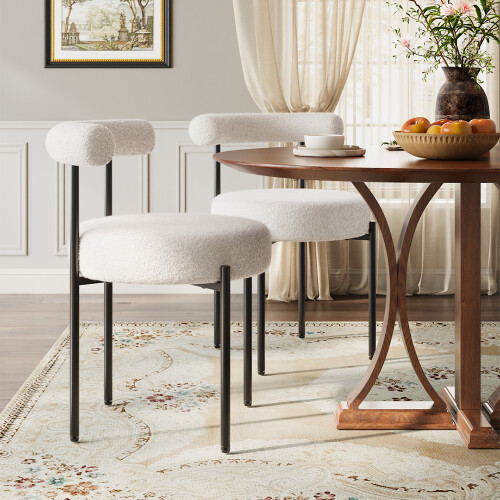 Living And Home (White) 2PCS Sherpa Fleece Upholstered Dining Chairs