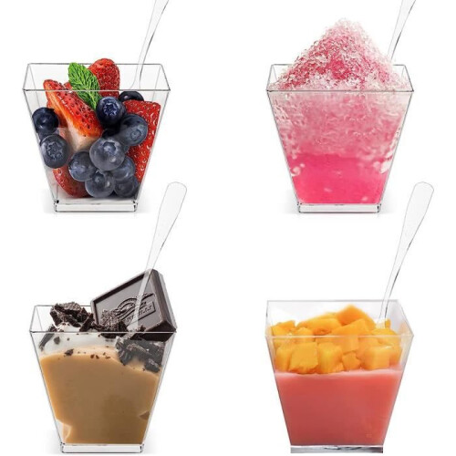 Coppette da dessert - Plastica - 60 ml - 50 pezzi - Riutilizzabili - Trasparenti 1