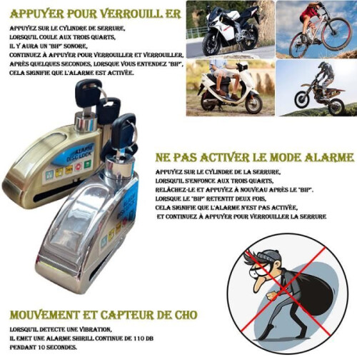 Motorcycle lock, disc lock with alarm, electric scooter lock, silver 2