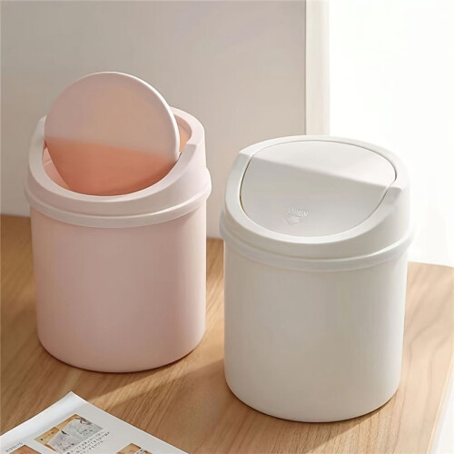 4pc Space-Saving  Desktop Trash Can with Lid - Cylindrical Tabletop Waste Bin, Easy to Clean Screw-Off