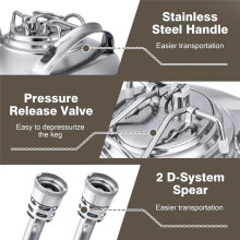 2.5 Gallon/10 L Stainless Steel Cleaning Keg with 2 D Spears,Kegerator Cleaning Kit,Beer Lines Cleaner