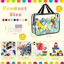 9 Packs Toy Storage Bags with Labels, Large PVC Reusable Board Game Storage Containers Clear Zipper Pouches