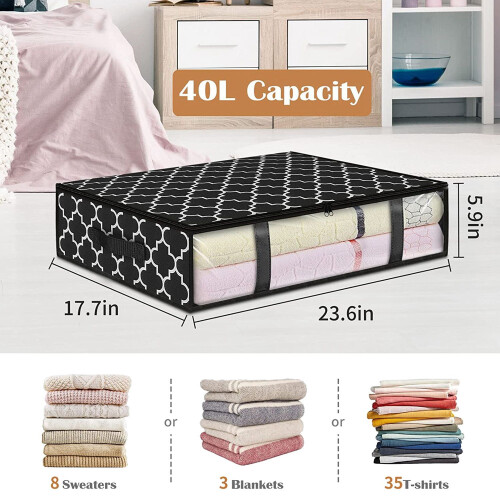 Storage Bins, Under Bed Storage Containers, Foldable Clothes Storage Box, Storage Organizer, with Handles Clothing 2 Pcs 1