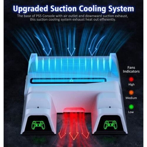 PS5-oplader met ventilator voor PlayStation 5, PS5-controlleroplader met led-indicator, laadstation 1