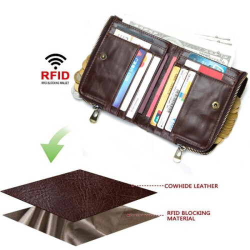 Ανδρικό πορτοφόλι RFID από γνήσιο δέρμα, με φερμουάρ και 16 υποδοχές καρτών 1