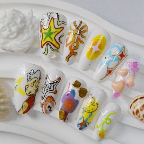 (S) Color Block Rhinestone Press On Nails - 10pcs 1