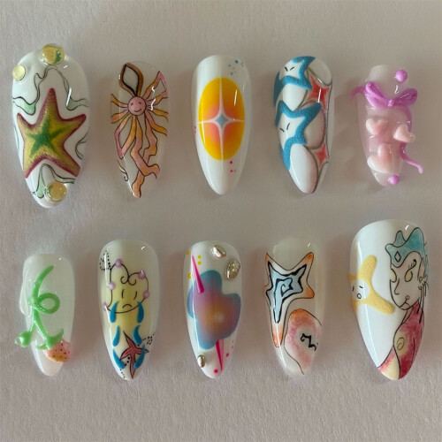 (S) Color Block Rhinestone Press On Nails - 10pcs 2