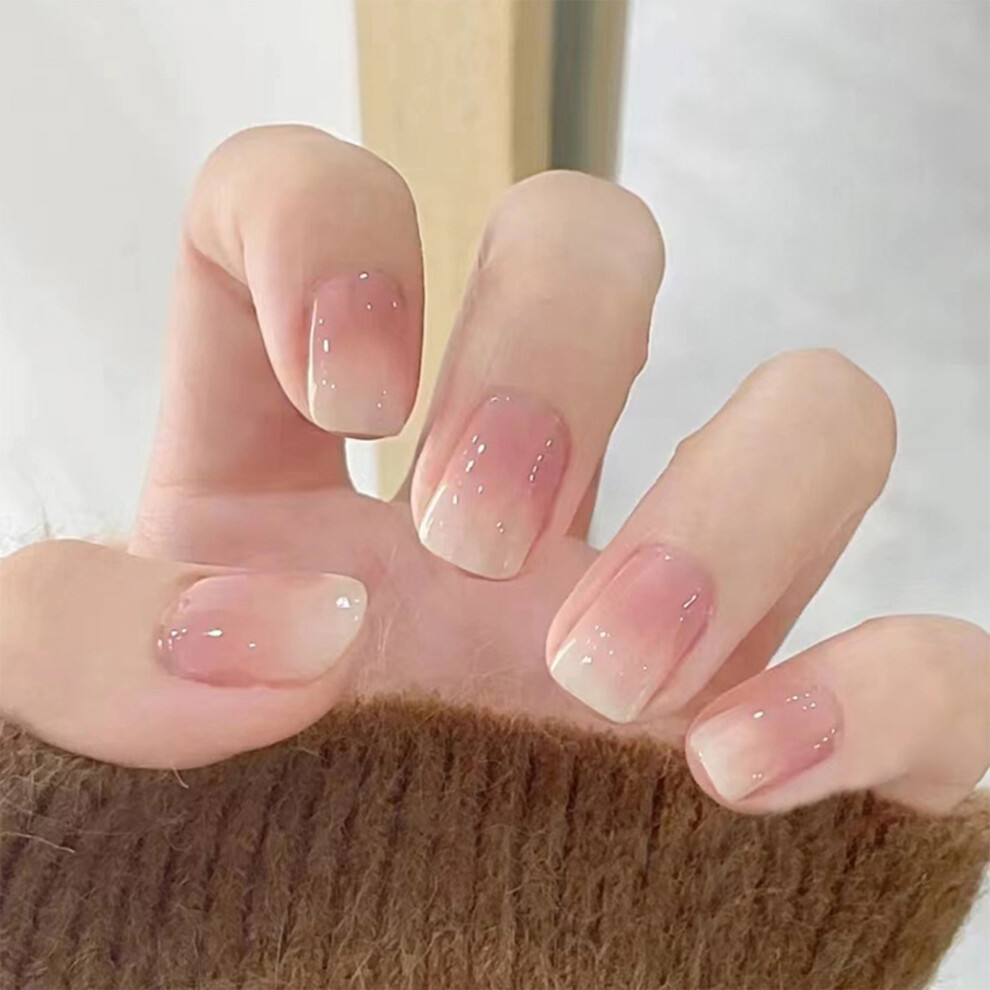 Dachuang Beauty Pink (Jelly Glue Model) Gradient Square Fake Nails For Manicure