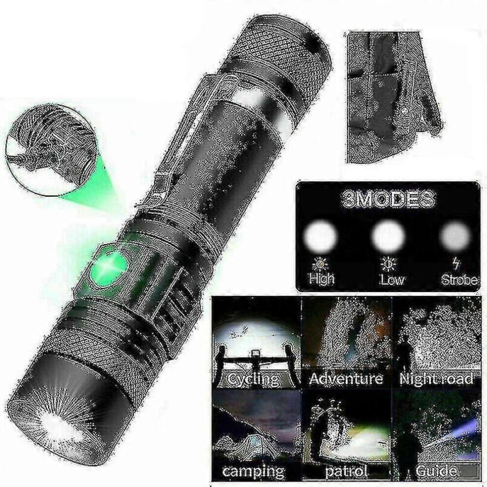 Super Bright 90000Lm Led Tactical Flashlight Zoomable With Rechargeable Battery 9361375636685