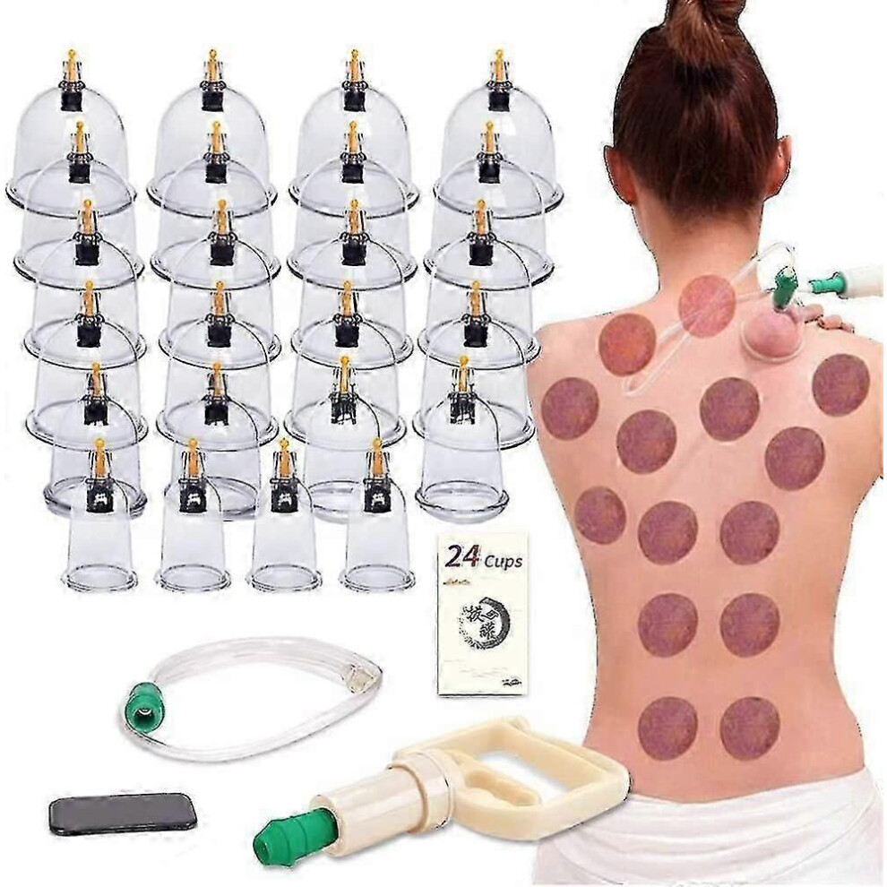 Cupping Therapy Kit with 24 Cups, Pump & Vacuum Suction for Body Cellulite Reduction and Back Pain Relief