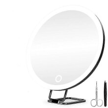 Krachtige 30x vergrotende spiegel met LED-verlichting voor het aanbrengen van make-up, 18 cm groot, verstelbare hoek en duurzaam ontwerp.