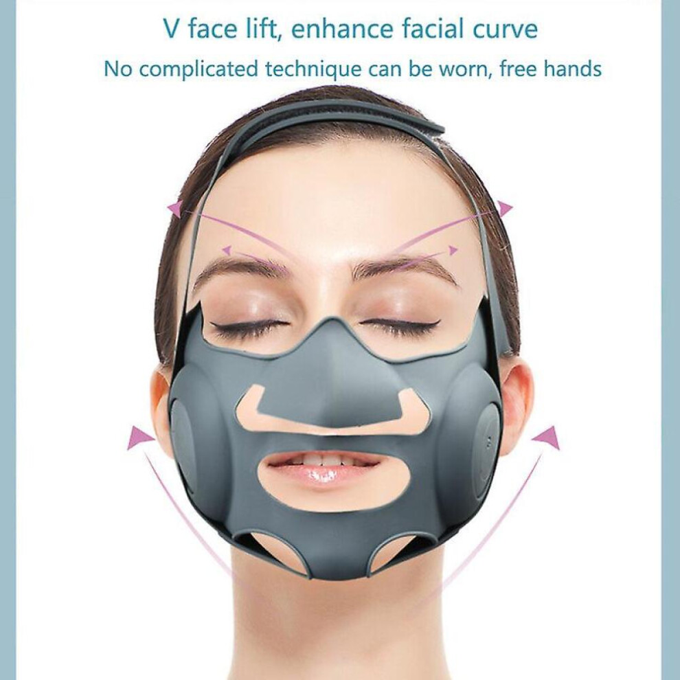 (Black)Wireless Electric V Face Bandage Ems Microcurrent Facial Slimming Massager Double Chin Remover Cheek Lift Up Belt Face Slimming
