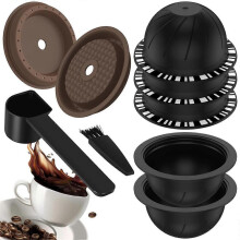 Lot de 5 capsules Vertuo réutilisables pour machine Nespresso, avec 2 couvercles en silicone, 1 cuillère et 1 bru