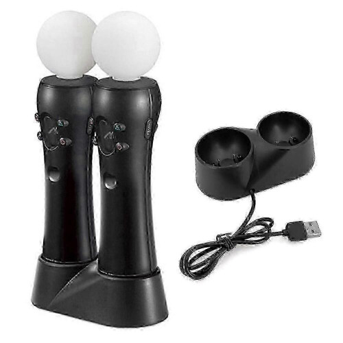 Special Shape PS4 VR Move Motion Controllers with Dual Charger for Enhanced Gaming - Black
