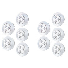 10 kusů LED bezdrátových nočních lamp na baterie, nalepovacích, bezpečných světel do chodby a šatních skříní, stříbrné