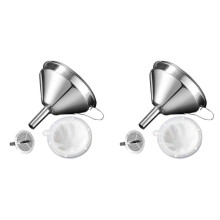 2 Set 5.1 Inch 304 Stainless Steel Kitchen Funnel with 200 Mesh Food Filter Strainer for Transferring Liquids, Oil