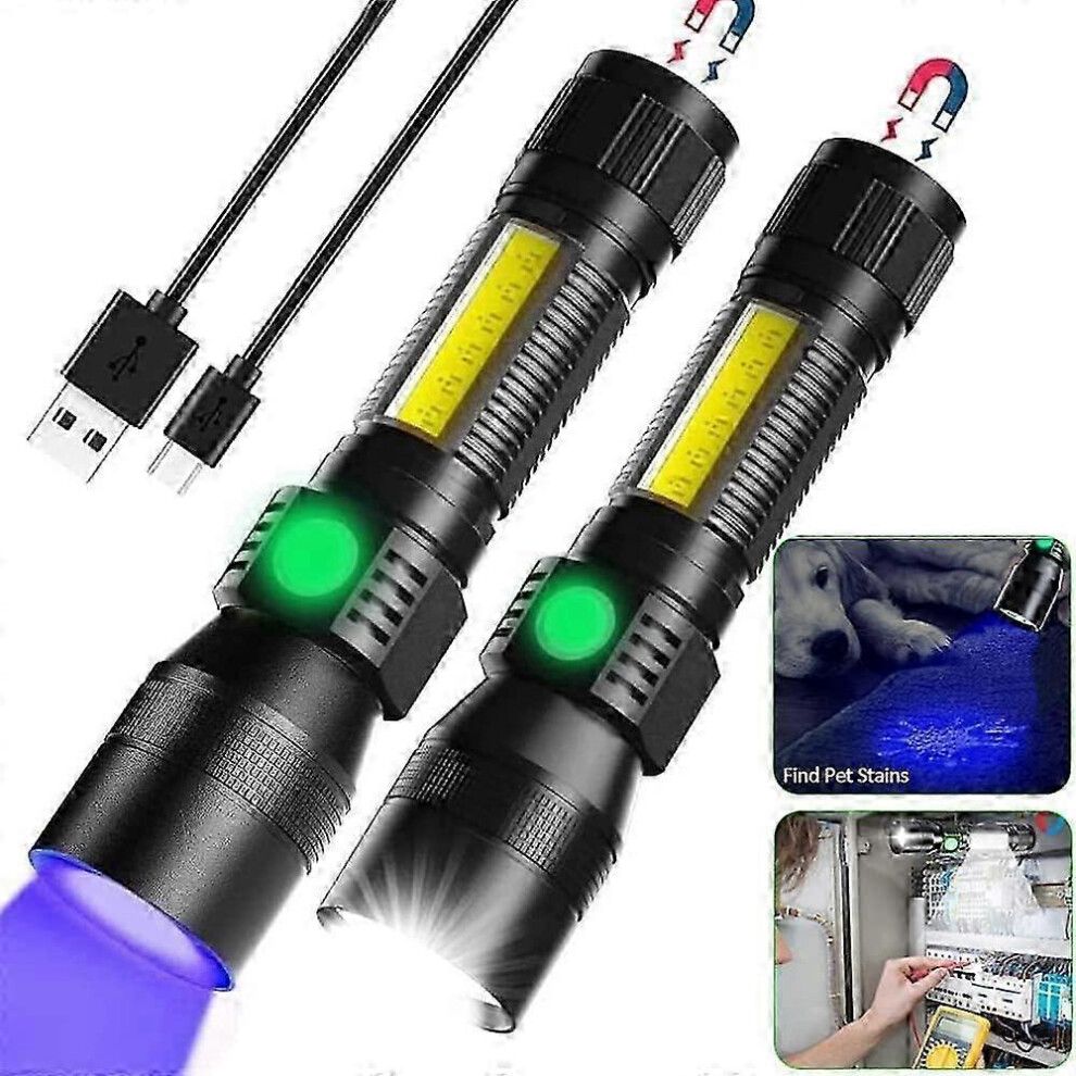 Black Light Flashlight, Rechargeable Tactical Flashlights With Cob Work Light And Magnetic Base, 2000 Lumens For Security And Outd Szrh A-K 9361375566883
