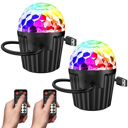 2-Pack Portable  Disco  Light for Party, RGB DJ Strobe Light with Remote Control, Sound Activated Stage Lights