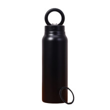 Isolierte Edelstahl-Wasserflasche mit Magnetischer Telefonhalterung für Outdoor-Sportarten, Doppellagige Vakuumflasche, Schwarz