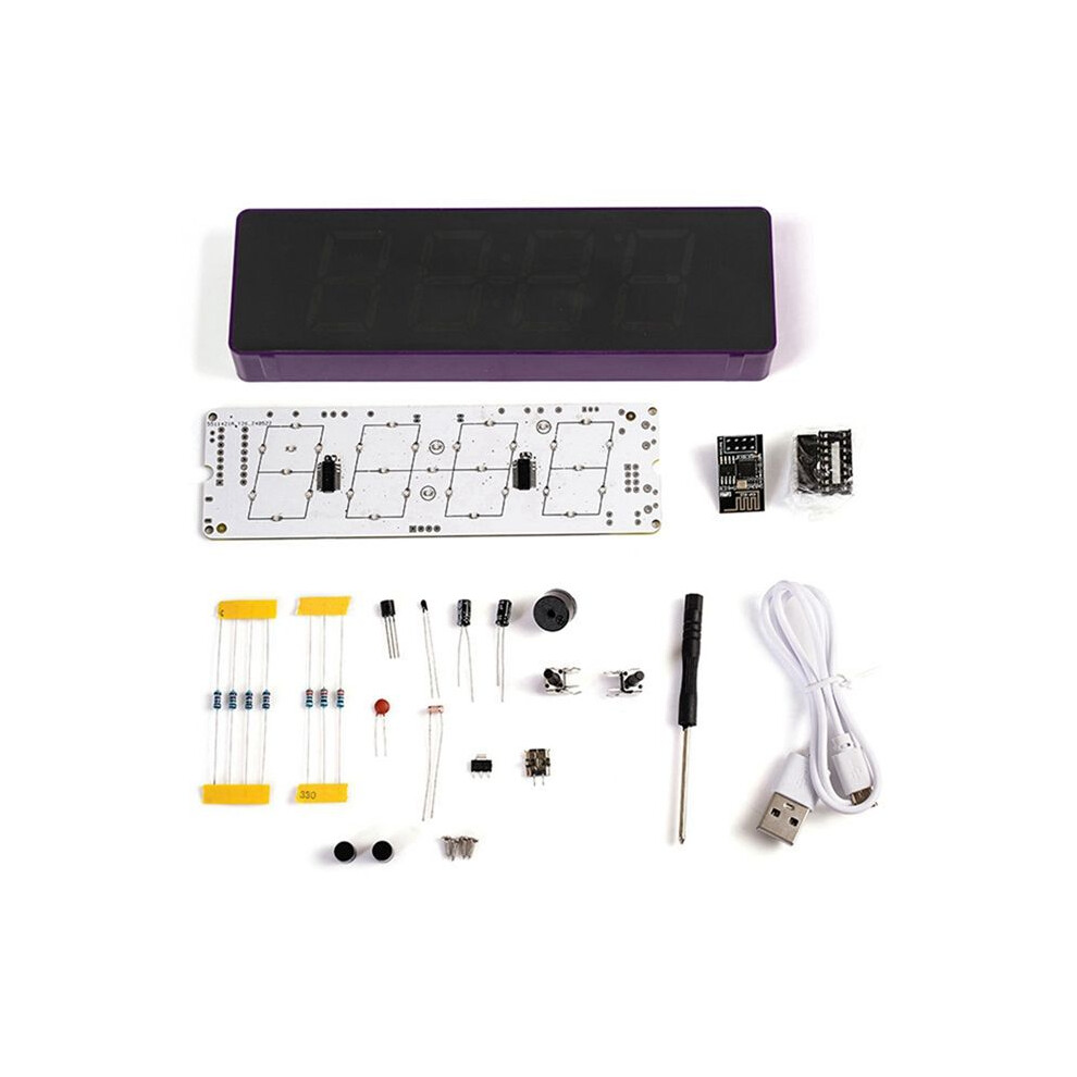 Diy Electronic Kit Digital Rgb Colorful Led Alarm Clock Suite 4Digit Date Temperature Clock Soldering Project Practice,C 4712976323699