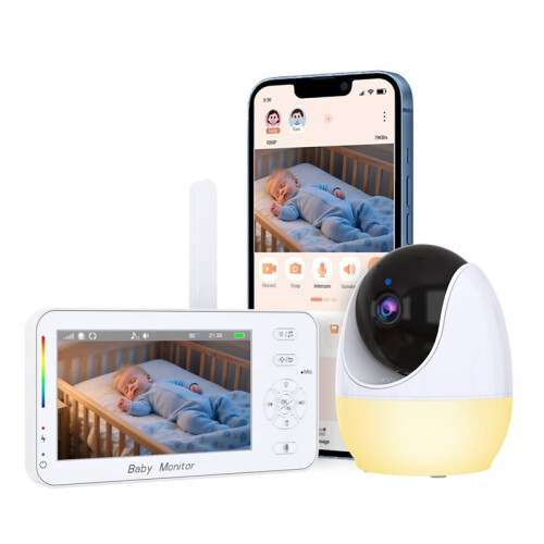 Monitor de Vídeo para Bebês com Tela de 4,3 Polegadas, Visão Noturna, PTZ, Rastreamento Automático e Controle Wi-Fi para Vigilância de Animais de