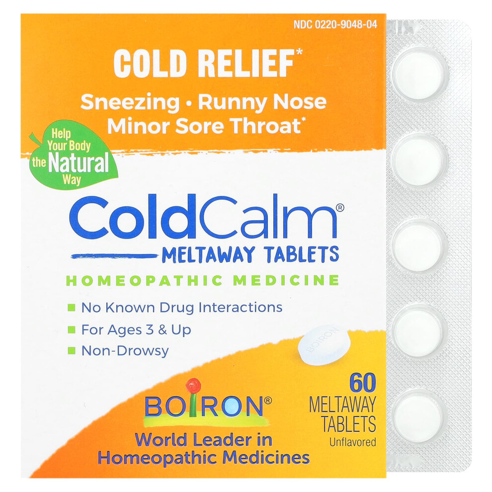 Boiron , Coldcalm Meltaway, Ages 4+, Unflavored, 60 Meltaway Tablets
