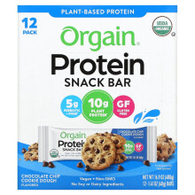 Orgain, Bară de Proteine Plant-Bazată Organică, Prăjitură cu Păhăruș de Chocolată, 12 Baruri, 1.41 oz (40 g) Fiecare